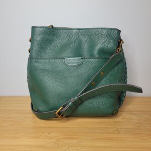 American Leather Co Luca Triple Entry Crossbody Bag Deep Emerald Green Pebbeled